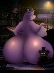 anthro big_breasts big_butt blue_eyes breasts butt clothing crossgender dialogue ellipsis female furniture genitals hat headgear headwear looking_at_viewer mtf_crossgender on_table pussy sitting sitting_on_table solo table text thick_thighs wide_hips photolol.03 five_nights_at_freddy's scottgames ultimate_custom_night mr._hippo_(fnaf) common_hippopotamus hippopotamid mammal 2024 digital_media_(artwork) english_text hi_res