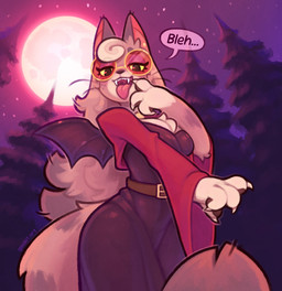 anthro bat_wings belt breasts brown_body brown_fur claws cleavage clothed clothed_anthro clothing detailed_background eyelashes eyeshadow eyewear female female_anthro fur glasses hair inner_ear_fluff long_hair looking_at_viewer makeup membrane_(anatomy) membranous_wings moon night open_mouth plant solo star tail tongue tongue_out tree tuft vampire_teeth wings geckit mocha_(geckit) domestic_cat felid feline felis mammal vampire 2025 hi_res