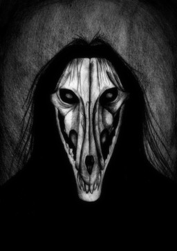 ambiguous_anthro ambiguous_gender anterior_nasal_aperture anthro bone creepy front_view hair horror_(theme) long_hair looking_at_viewer skull skull_head snout solo tangs teeth avargus777 canid mammal 2022 absurd_res bust_portrait cross-hatching hatching_(art) hi_res portrait shaded