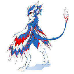 4_ears ambiguous_anthro ambiguous_gender anthro biped blue_body blue_feathers blue_tail blue_wings countershade_accent digitigrade ear_piercing ear_tag feathers feet fingers looking_at_viewer looking_back looking_back_at_viewer multi_ear multicolored_body multicolored_feathers multicolored_wings nude_ambiguous nude_anthro piercing pupils red_body red_eyes red_feathers red_wings simple_background solo standing tail three-quarter_view toes white_background white_body white_feathers white_inner_ear white_pupils white_sclera white_wings wings xiaoerya avali avian 1:1 2026 digital_drawing_(artwork) digital_media_(artwork) full-length_portrait hi_res portrait shaded signature