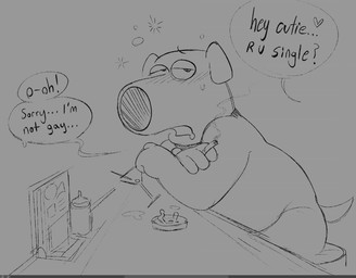 anthro asking_out blush cigarette dialogue male simple_background solo sweet_talking rotted_priest family_guy brian_griffin canid canine mammal graphite_(artwork) monochrome traditional_media_(artwork)