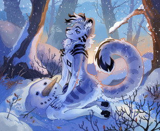 anthro forest forest_background male nature nature_background paws plant snowman solo tree winter ryan1111_(artist) felid mammal pantherine snow_leopard hi_res