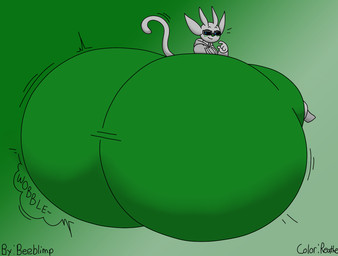anthro big_butt black_eyebrows black_eyewear black_glasses black_sclera blue_eyes blush bottomwear butt clothing eyebrows eyewear glasses green_background green_blush green_bottomwear green_clothing green_leggings green_legwear green_nose green_pants grey_body grey_clothing grey_ears grey_hoodie grey_hooves grey_tail grey_topwear hoodie hooves huge_butt huge_thighs hyper hyper_butt leggings legwear male motion_lines pants rear_view simple_background smile smirk solo tail text thick_thighs tight_clothing topwear beeblimp reathe third-party_edit microsoft ori_(series) xbox_game_studios reathe_(character) guardian_spirit 2025 artist_name color_edit colored digital_media_(artwork) shaded