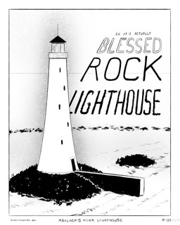 beacon_(light) border cross island lighthouse perspective_text pier railing rock sea simple_background text water wave white_background white_border zero_pictured sharkinthepark 2025 4:5 absurd_res black_and_white comic hi_res monochrome
