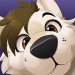 1:1 anthro black_eyebrows black_nose boop brown_eyes brown_hair canid canine canis eyebrows face_focus feve fluffy fur hair headshot_portrait icon looking_at_viewer male mammal nose_boop portrait sabbyth scruffy sniffing solo white_body white_fur wolf