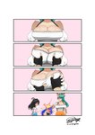 anthro big_breasts breast_grab breasts female group hand_on_breast irene_(lulasan) ruby_(lulasan) trio lulasan lux_(lulasan) deer human lagomorph leporid mammal rabbit absurd_res comic hi_res