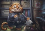 anthro badge boiler box clothing container countershading daww desk files furniture looking_at_viewer male overweight overweight_anthro overweight_male police solo table uniform silverfox5213 disney zootopia benjamin_clawhauser canid canine cheetah felid feline mammal 2016 digital_media_(artwork) digital_painting_(artwork)