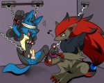 ancient_chinese_tickle_torture balls bdsm blindfold bondage bound erection kinglom knot lucario male nintendo penis pokémon shackles tickling video_games zoroark
Rating: Explicit
Score: 12
User: DragonRanger
Date: June 10, 2012