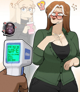 anthro big_breasts blush bodily_fluids breasts brown_hair clothed clothed_anthro clothed_female clothing eyewear female female_focus frown fully_clothed fully_clothed_anthro fully_clothed_female fur glasses green_clothing green_eyes green_shirt green_topwear group hair long_sleeves male shirt solo_focus sweat tan_body tan_fur text topwear trio wearing_glasses 00niine cat_detector_(meme) dreamybull elysia_(00niine) liz_(00niine) canid canine canis domestic_dog human mammal english_text hi_res meme adopted_(lore) adopted_daughter_(lore) adoptive_mother_(lore) daughter_(lore) mother_(lore) mother_and_child_(lore) mother_and_daughter_(lore) parent_(lore) parent_and_child_(lore) parent_and_daughter_(lore)