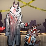 anthro barricade_tape caution_tape clothing costume fake_blood group halloween_costume holidays male trashbadger american_psycho halloween illumination_entertainment sing_(movie) jerry_(sing) jimmy_crystal canid canine canis domestic_cat felid feline felis mammal wolf 1:1