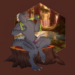 animal_genitalia anthro erection feathers forest genital_slit genitals male penis plant solo tapering_penis towel tree tree_stump sheycra elaismurnhem_afarman dinosaur prehistoric_species reptile scalie theropod tyrannosaurid tyrannosauroid tyrannosaurus tyrannosaurus_rex 1:1 hi_res