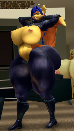 after_vore anthro areola big_breasts blue_hair boots breasts brown_eyes clothing duo ear_piercing ear_ring eyebrows female footwear fur hair hands_behind_head huge_breasts hyper hyper_breasts nipples nude nude_female orange_body orange_fur piercing pink_areola pink_nipples red_eyes ring_piercing shoes tail teeth thick_thighs vore yellow_body yellow_fur coriponer highwizard_(modeler) warfaremachine_(modeler) animal_crossing nintendo sly_cooper_(series) sony_corporation sony_interactive_entertainment sucker_punch_productions carmelita_fox isabelle_(animal_crossing) warfare_carmelita canid canine canis domestic_dog fox mammal shih_tzu toy_dog 2025 3d_(artwork) 4k 9:16 absurd_res digital_media_(artwork) hi_res source_filmmaker_(artwork)