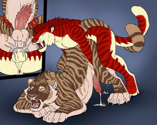 anal anal_orgasm anal_penetration animal_genitalia animal_penis anthro anthro_on_feral anthro_penetrating anthro_penetrating_feral bestiality big_fangs bodily_fluids brown_body brown_fur cum cum_in_ass cum_inside cum_on_ground duo ejaculation erection eyes_closed fangs feline_genitalia feline_penis feral feral_penetrated from_behind_position fur genital_fluids genitals hair hands-free intraspecies intraspecies_bestiality larger_feral larger_male larger_penetrated looking_pleasured male male/male male_anthro male_feral male_penetrated male_penetrating male_penetrating_male markings mating_grip nude open_mouth orgasm orgasm_face penetration penile penile_penetration penile_spines penis penis_in_ass rear_admiral_position red_body red_fur red_hair red_penis red_stripes red_tongue sex short_hair simple_background size_difference smaller_anthro smaller_male striped_arms striped_legs striped_markings striped_tail stripes tail tail_markings tan_stripes teeth tongue white_body white_fur yellow_body yellow_fur killthe_demon angel_(velvetvlade) kurroe felid mammal pantherine tiger hi_res