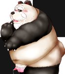 anthro belly black_body black_fur black_nose blush fur genitals kemono male overweight overweight_anthro overweight_male penis small_penis solo white_body white_fur norataro bear giant_panda mammal 2007 low_res