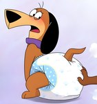 anthro big_diaper blush clean_diaper clothed clothing diaper duo hand_on_diaper male tail touching_diaper wearing_diaper wetness_indicator fang29 augie_doggie_and_doggie_daddy hanna-barbera doggie_daddy canid canine canis dachshund domestic_dog hunting_dog mammal hi_res