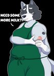 anthro big_breasts bodily_fluids breasts dialogue female lactating looking_at_viewer milk nipples solo reddoshirousagi06 bluey_(series) i_mean_breast_milk trixie_heeler australian_cattle_dog canid canine canis cattledog domestic_dog herding_dog mammal pastoral_dog absurd_res alpha_channel hi_res meme