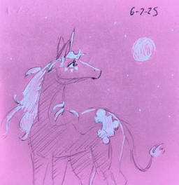 cutie_mark eye_markings female feral horn looking_away mane markings moon puzzle_piece simple_background sky solo star starry_sky tail unicorn_horn localmare hasbro my_little_pony mythology equid equine mammal mythological_creature mythological_equine unicorn dated