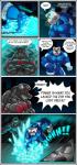 anthro bear clothing comic dialogue duo english_text felid fire frostbite_(rubberbuns) hi_res ice latex lion male mammal mind_control muscular muscular_male pantherine pecs polar_bear rubberbuns speech_bubble text ursine wildfire_(rubberbuns)