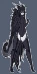 angry anthro black_hair blue_eyes clothed clothing female fur grey_body grey_fur hair horn legwear long_hair simple_background solo standing thigh_highs white_body white_fur blakethehedgehog16 shina_matsuki felid mammal 1:2 2018 absurd_res digital_media_(artwork) full-length_portrait hi_res portrait