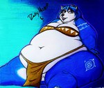 anthro bandeau belly big_belly big_butt biped blue_body blue_fur bottomwear breasts butt clothing fat_arms fat_rolls female female_anthro fur genitals humanoid_genitalia humanoid_pussy innie_pussy loincloth looking_at_viewer navel obese obese_anthro obese_female overweight overweight_anthro overweight_female pussy pussy_peek sagging_breasts sitting sitting_on_ground small_breasts solo surprised_expression thick_thighs tight_clothing topwear wide_hips rainymoon9 nintendo star_fox krystal_(star_fox) canid canine fox mammal hi_res story story_in_description traditional_media_(artwork)