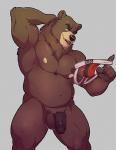 anthro balls belly biceps biped circumcised claws flaccid fur genitals grey_background hair humanoid_genitalia humanoid_penis looking_at_viewer male muscular muscular_anthro muscular_male navel nipples nude open_mouth penis pose simple_background smile solo knuxlight bjorn_(grizzbjorn) bear brown_bear grizzly_bear mammal ursine 2017 digital_media_(artwork) hi_res