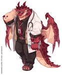 anthro claws clothing coat doctor eyewear footwear furgonomic_footwear furgonomics glasses horn kemono male medical_instrument membrane_(anatomy) membranous_wings muscular necktie scientific_instrument simple_background solo stethoscope tail thick_tail topwear white_background wings yed european_mythology mythology dragon mythological_creature mythological_scalie scalie western_dragon 2023 absurd_res hi_res