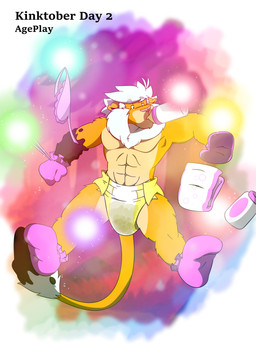 ageplay anthro baby_bottle baby_powder bodily_fluids clothing diaper forced genital_fluids group handwear male mittens roleplay unclean_diaper urine used_diaper wet_diaper leoniro_the_inklion fairy inklion pixie absurd_res hi_res