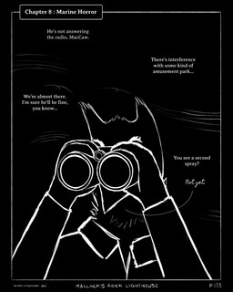 anthro binoculars black_background black_border border clothing collared_shirt darkness dialogue holding_binoculars holding_object male night shirt simple_background solo text topwear wind sharkinthepark maccaw_(sharkinthepark) avian bird owl 2025 4:5 absurd_res black_and_white comic english_text hi_res monochrome