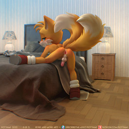 2_tails all_fours anthro anus ass_up backsack balls bed bed_sheet bedding bedroom bedside bedside_table bent_over blanket blue_eyes blush boots boots_only butt clothing countershading detailed_background erection footwear footwear_only foreskin fur furniture furniture_lamp gaping gaping_anus genitals humanoid_genitalia humanoid_penis inside lamp leaning leaning_forward looking_at_viewer looking_back looking_back_at_viewer lying male male_anthro mostly_nude multi_tail narrowed_eyes nude offering_sex offering_to_viewer on_bed penis perineum pillow pink_anus pink_penis presenting presenting_anus presenting_balls presenting_genitalia presenting_hindquarters presenting_penis presenting_to_viewer raised_leg raised_tail rear_view seducing_viewer seductive shoes shota smile smiling_at_viewer smirk solo spread_anus spread_butt spread_legs spreading tail text wall_(structure) white_balls yellow_body yellow_fur young young_anthro young_male kotyami sega sonic_the_hedgehog_(film) sonic_the_hedgehog_(series) miles_prower canid canine fox mammal 1:1 2022 digital_media_(artwork) english_text url