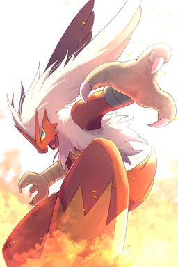 3_fingers ambiguous_anthro ambiguous_gender anthro biped blue_eyes claws feathers finger_claws fingers fire light looking_at_viewer multicolored_body multicolored_feathers open_mouth pink_tongue pupils red_body red_feathers scuted_arms scutes slit_pupils solo standing tail tail_feathers tan_scutes tongue white_body white_claws white_feathers yellow_body yellow_feathers yellow_sclera rumine nintendo pokemon avian blaziken generation_3_pokemon pokemon_(species) 2026 hi_res lighting shaded