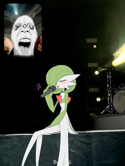 ambiguous_gender duo electronics eyes_closed green_body green_hair green_skin hair hair_over_eye holding_microphone holding_object microphone one_eye_obstructed photo_background screaming sitting white_body white_skin ddingyong bereal fan_screaming_at_madison_beer_performance nintendo pokemon gardevoir generation_3_pokemon human humanoid mammal pokemon_(species) absurd_res hi_res photography_(artwork)