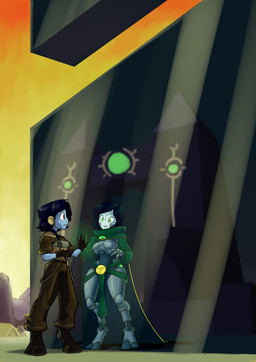 black_hair brown_clothing brown_eyes clothing cybernetics female gloves glowing glowing_eyes green_clothing green_eyes hair handwear hooves looking_at_reflection machine not_furry reflection solo unknown_artist warhammer_(franchise) warhammer_40000 xeno_(t'au_quest) alien cyborg humanoid necron t'au_(warhammer) hi_res