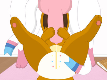 animal_genitalia animal_penis bodily_fluids butt canine_genitalia canine_penis carpet clean_diaper clothed clothing diaper duo female feral folded_diaper genital_fluids genitals lying male male/female on_back pawpads paws_on_penis penis precum presenting presenting_hindquarters ribbons_(anatomy) servicing_from_below size_difference spread_legs spreading standing_over wearing_diaper wetness_indicator young young_female 81yffulfmm nintendo pokemon eevee eeveelution generation_1_pokemon generation_6_pokemon pokemon_(species) sylveon hi_res