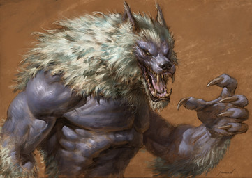 5_fingers abs anthro brown_background claws fingers fur male muscular muscular_male nude open_mouth sharp_teeth simple_background solo teeth white_body white_fur manzanedo mythology canid canine mammal mythological_canine mythological_creature werecanid werecanine werecreature werewolf