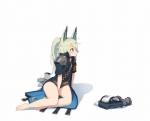 barefoot clothing feet female fur green_body green_fur green_hair hair long_hair police purple_eyes sitting solo pepper0 arknights hypergryph studio_montagne grani_(arknights) animal_humanoid equid equid_humanoid equine equine_humanoid horse_humanoid humanoid mammal mammal_humanoid