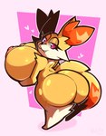 anthro areola big_breasts big_butt breasts butt female fennekin generation_6_pokemon heart_symbol hi_res huge_breasts huge_butt hyper hyper_breasts inner_ear_fluff looking_back niki_(dofunut) nintendo nipples nude pink_eyes pokemon pokemon_(species) solo tail tuft wolito