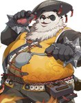 5_fingers anthro biped black_nose claws cutlery fingers holding_spoon humanoid_hands kitchen_utensils male musclegut muscular obese obese_anthro obese_male overweight overweight_anthro overweight_male pawpads pink_pawpads simple_background solo spoon tools white_background tuna_tad mihoyo zenless_zone_zero pan_yin_hu bear giant_panda mammal 2025 hi_res