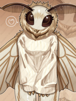 antennae_(anatomy) anthro biped clothing compound_eyes female head_tilt heart_pupils heart_symbol looking_at_viewer neck_tuft simple_background solo sweater topwear tuft rukadavis arthropod insect lepidopteran moth 3:4 distracting_watermark hi_res portrait three-quarter_portrait watermark