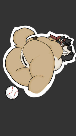 andromorph anthro anus ball baseball_(ball) bdsm beard bound butt facial_hair genitals intersex looking_back male muscular muscular_andromorph muscular_intersex muscular_male muzzle_(object) muzzled rear_view solo vulva bigeyebrowsdoggo canid canine canis domestic_dog mammal 9:16 hi_res
