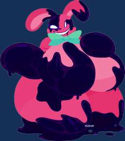 anthro big_breasts biped bow_tie breasts eyelashes featureless_breasts female front_view huge_breasts mostly_nude plushie red_body slime smile solo thick_thighs cocoaberry lovedoll_toy_factory hoppi_(gremlingrounded) animate_inanimate lagomorph leporid living_plushie mammal rabbit 2026 absurd_res alpha_channel digital_drawing_(artwork) digital_media_(artwork) hi_res