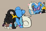 balls balls_on_face blue_body blue_fur duo female feral feral_on_feral fur genitals male male/female smile bloowolfy nintendo pokemon aries_(bloowolfy) generation_4_pokemon generation_7_pokemon pokemon_(species) rockruff shinx