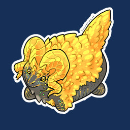 big_horn female feral gem gold_(metal) gold_jewelry horn jewelry overweight solo sticker yellow_eyes yellow_horn seregore capcom monster_hunter elder_dragon kulve_taroth 1:1 alpha_channel