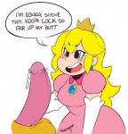 ambiguous_form animal_genitalia animal_penis balls clothed clothing dialogue duo english_text erection female female_focus genitals hair handjob human human_focus koopa looking_at_genitalia looking_at_penis male male/female mammal mario_bros nintendo not_furry_focus penile penis princess_peach scalie sex simple_background solo_focus text tsudanym