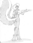 anthro bottomless butt clothed clothing female fluffy fluffy_tail food genitals hair holding_food holding_object pizza pussy rear_view shirt short_hair simple_background smile solo stripes tail topwear wolfkidd fureh_(character) mammal mephitid skunk 2020 greyscale monochrome sketch