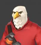 anthro beak clothing eyebrows grey_background male simple_background solo lintufriikki team_fortress_2 valve compatriot_(team_fortress_2) soldier_(team_fortress_2) accipitrid accipitriform avian bald_eagle bird eagle sea_eagle signature