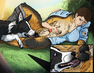 anatomically_correct anatomically_correct_genitalia animal_genitalia animal_penis animal_vulva anthro balls black_balls black_nipples blue_eyes bodily_fluids breasts canine_genitalia canine_penis canine_vulva close-up close_up_panel clothing crossgender cunnilingus dripping drooling duo feral fur gender_transformation genital_fluids genitals hand_on_breast herm humanoid_face intersex mid_transformation multicolored_body multicolored_fur nipples oral park paws penis precum precum_drip saliva sex sheath text torn_clothing transformation vaginal vulva renwick-fox_(artist) border_collie canid canine canis collie domestic_dog german_shepherd herding_dog human mammal pastoral_dog sheepdog 2026 absurd_res artist_name colored digital_drawing_(artwork) digital_media_(artwork) hi_res
