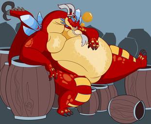 3_toes anthro barrel beard belly belly_rub big_belly bubble claws drunk drunk_bubble facial_hair feet goatee male obese obese_anthro obese_male overweight overweight_anthro overweight_male sharp_teeth solo substance_intoxication tail teeth toes wings yellow_eyes korak_sinatra mythology nintendo the_legend_of_zelda wind_waker valoo dragon mythological_creature mythological_scalie scalie 2015 hi_res