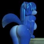 anthro bedroom_eyes big_butt blue_body blue_fur blue_hair breasts butt female fur hair looking_at_viewer looking_back narrowed_eyes nipples nude seductive simple_background smile solo teasing white_body white_fur themeshow101 nintendo star_fox krystal_(star_fox) canid canine fox mammal 1:1 2019 3d_(artwork) absurd_res digital_media_(artwork) hi_res