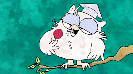 accessory beak bodily_fluids branch candy clothing dessert eyewear feathers food glasses graduation_cap green_background half-closed_eyes hat headgear headwear leaf licking lollipop male narrowed_eyes saliva simple_background tongue tongue_out white_body white_feathers winged_arms wings unknown_artist tootsie_pop mr._owl avian bird owl hi_res official_art