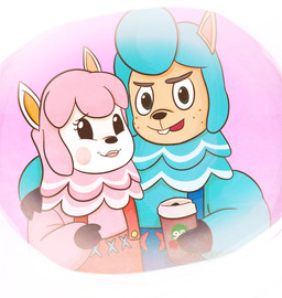 anthro apron apron_only arm_around_shoulders bangs beady_eyes bent_arm black_eyes black_hooves black_nose blue_apron blue_clothing brown_eyebrows buckteeth canon_couple closed_smile clothing container cup duo eyebrow_through_hair eyebrows eyelashes female female_anthro freckled_face freckles fur green_eyes hair happy holding_container holding_cup holding_object hoof_hands hooves husband_and_wife larger_anthro larger_male light lips looking_at_viewer male male/female male_anthro married_couple mouth_closed neck_tuft open_mouth open_smile orange_inner_ear pink_background pink_body pink_cheeks pink_fur pink_hair pink_lips red_apron red_clothing red_mouth romantic romantic_couple silhouette simple_background size_difference smaller_anthro smaller_female smile smiling_at_viewer tan_body tan_skin teeth translucent translucent_hair tuft white_body white_skin cookieboy011 animal_crossing nintendo cyrus_(animal_crossing) reese_(animal_crossing) alpaca camelid mammal 2020 colored digital_drawing_(artwork) digital_media_(artwork) english_description lighting shaded story story_in_description